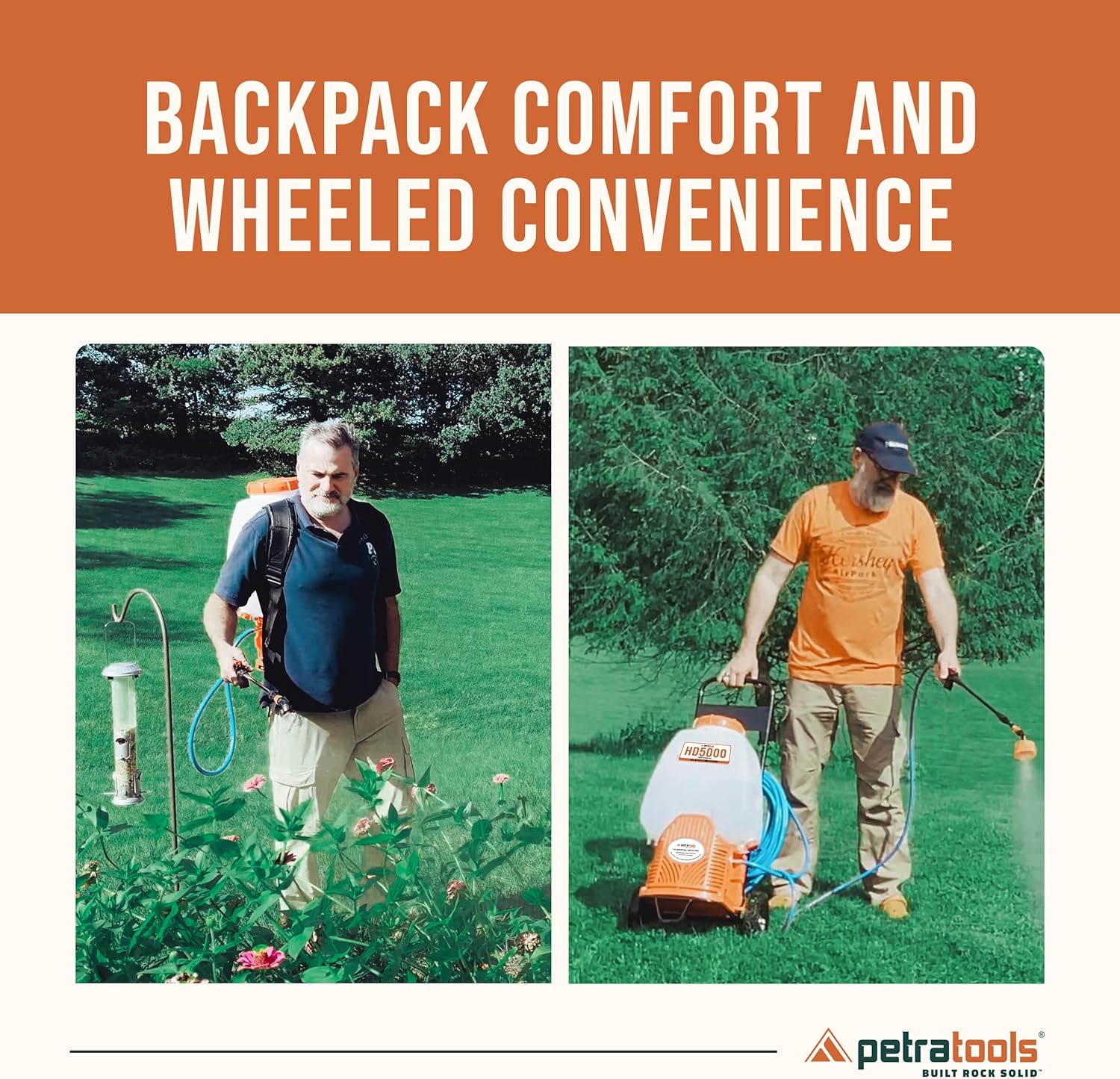 PetraTools Powered Backpack Sprayer with Custom Fitted Cart and 100 Foot Commercial Hose, 2 Hoses Included (6.5 Gallon Cart)