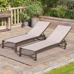Crestlive Products Lounge Chair Outdoor Set of 2, Aluminum Pool Chaise Lounge Chairs, (Beige)