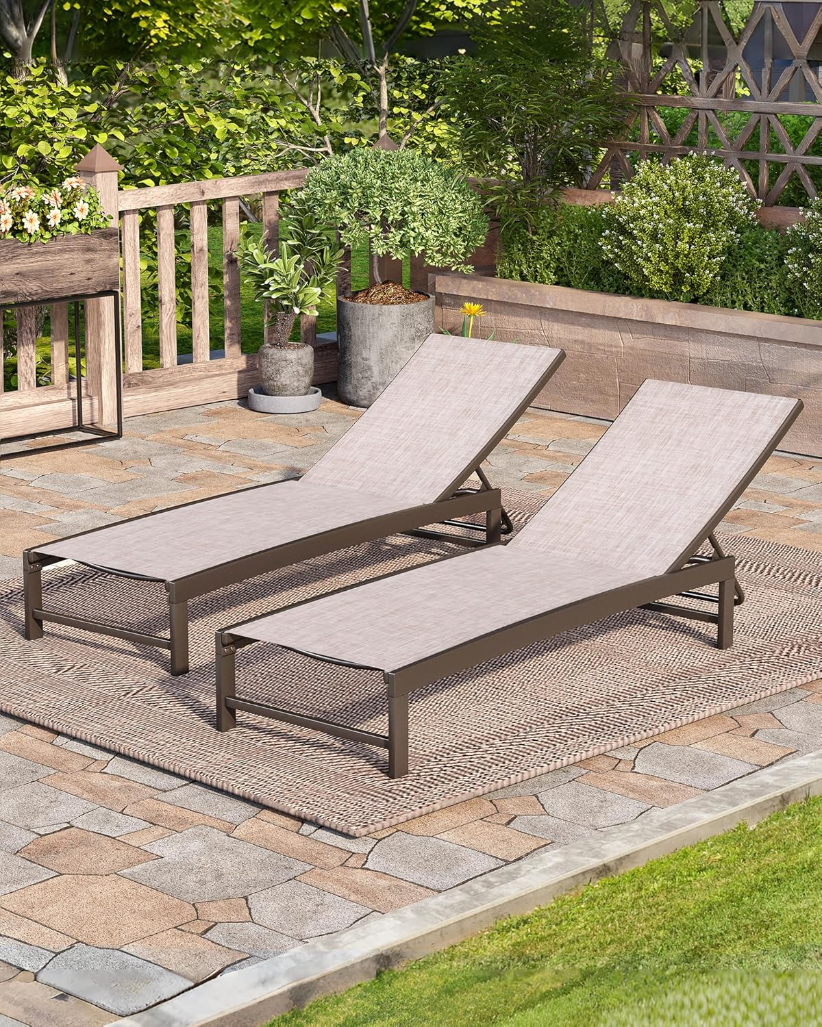 Crestlive Products Lounge Chair Outdoor Set of 2, Aluminum Pool Chaise Lounge Chairs, (Beige)