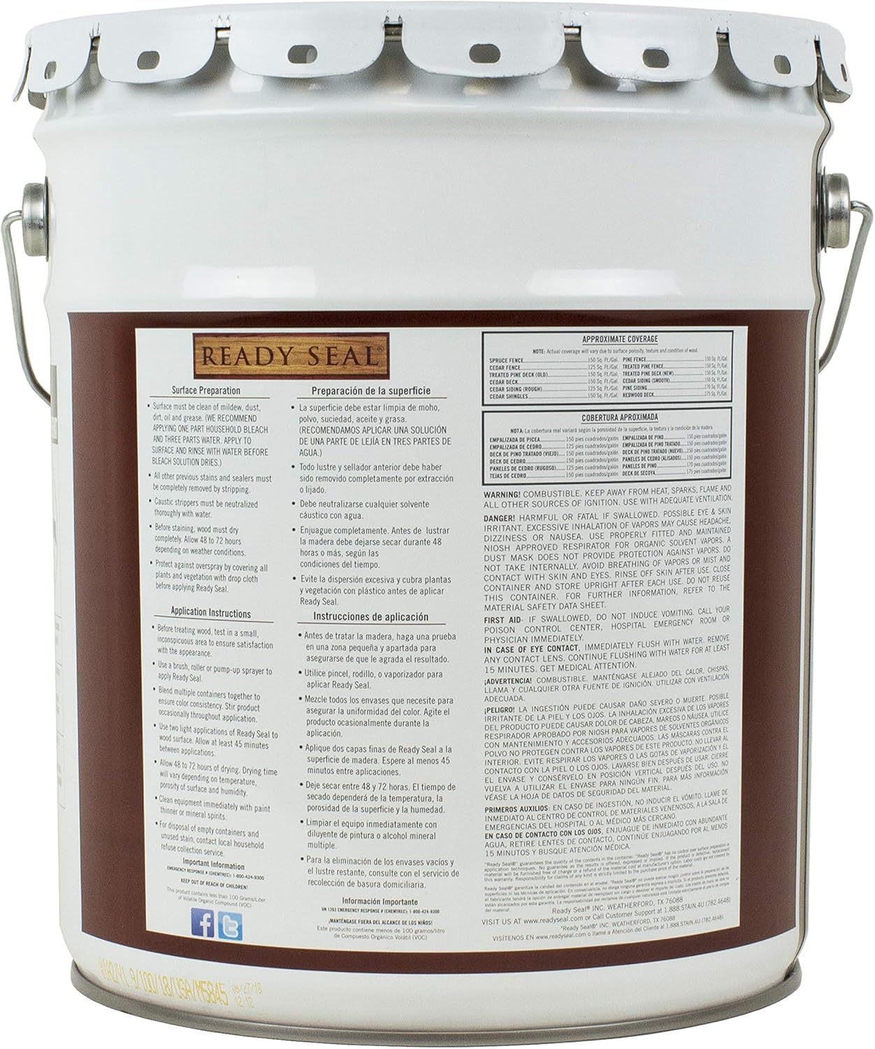 Ready Seal 525 Exterior Stain and Sealer for Wood, 5-Gallon, Dark Walnut