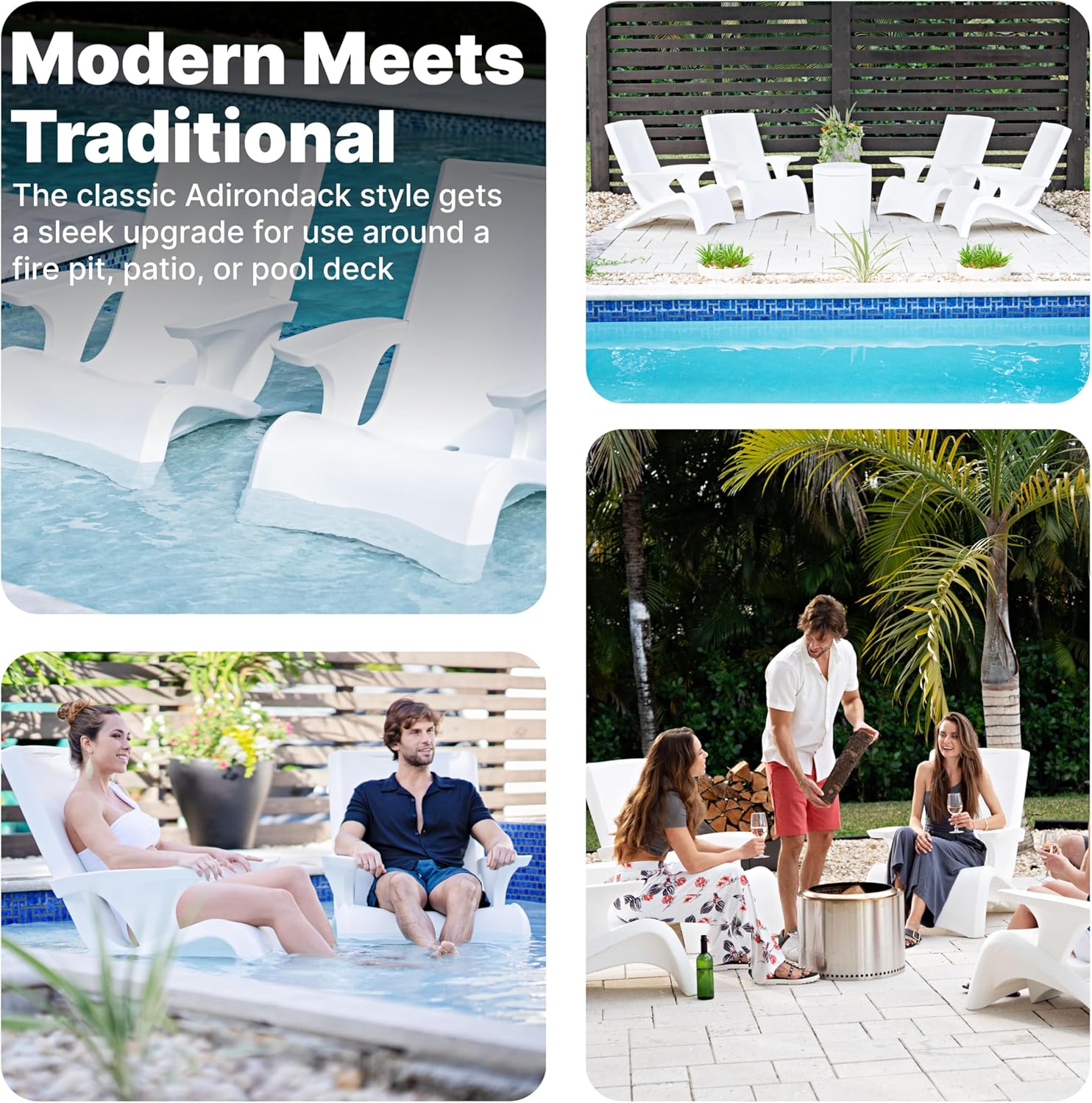 Step2 Vero Adirondack Chair, Stylish Poolside Lounger, Fade-Resistant, Waterproof Patio Furniture for Sun Shelf, White - Image 9