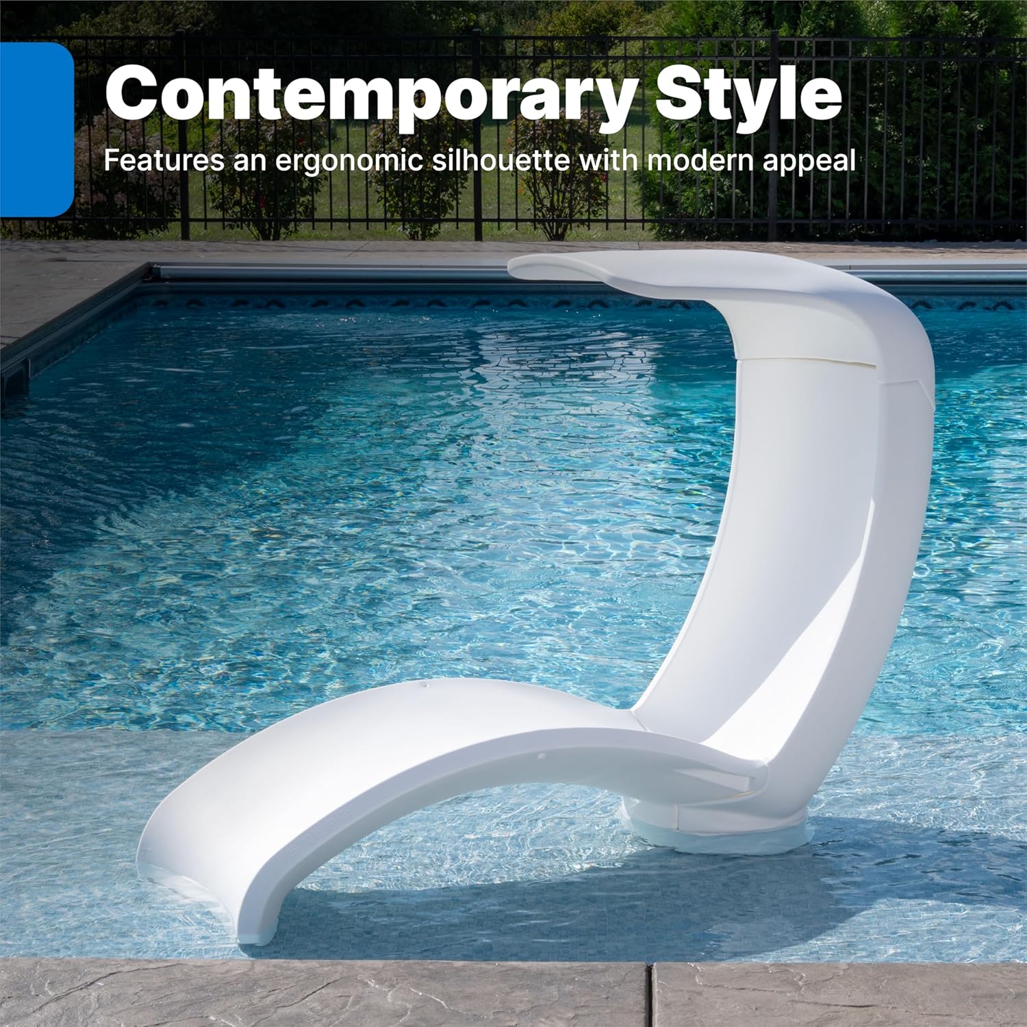 Step2 Mondello Lounger with Shade, Stylish Poolside Lounger, Fade-Resistant, Waterproof Patio Furniture for Sun Shelf, Weighted, White