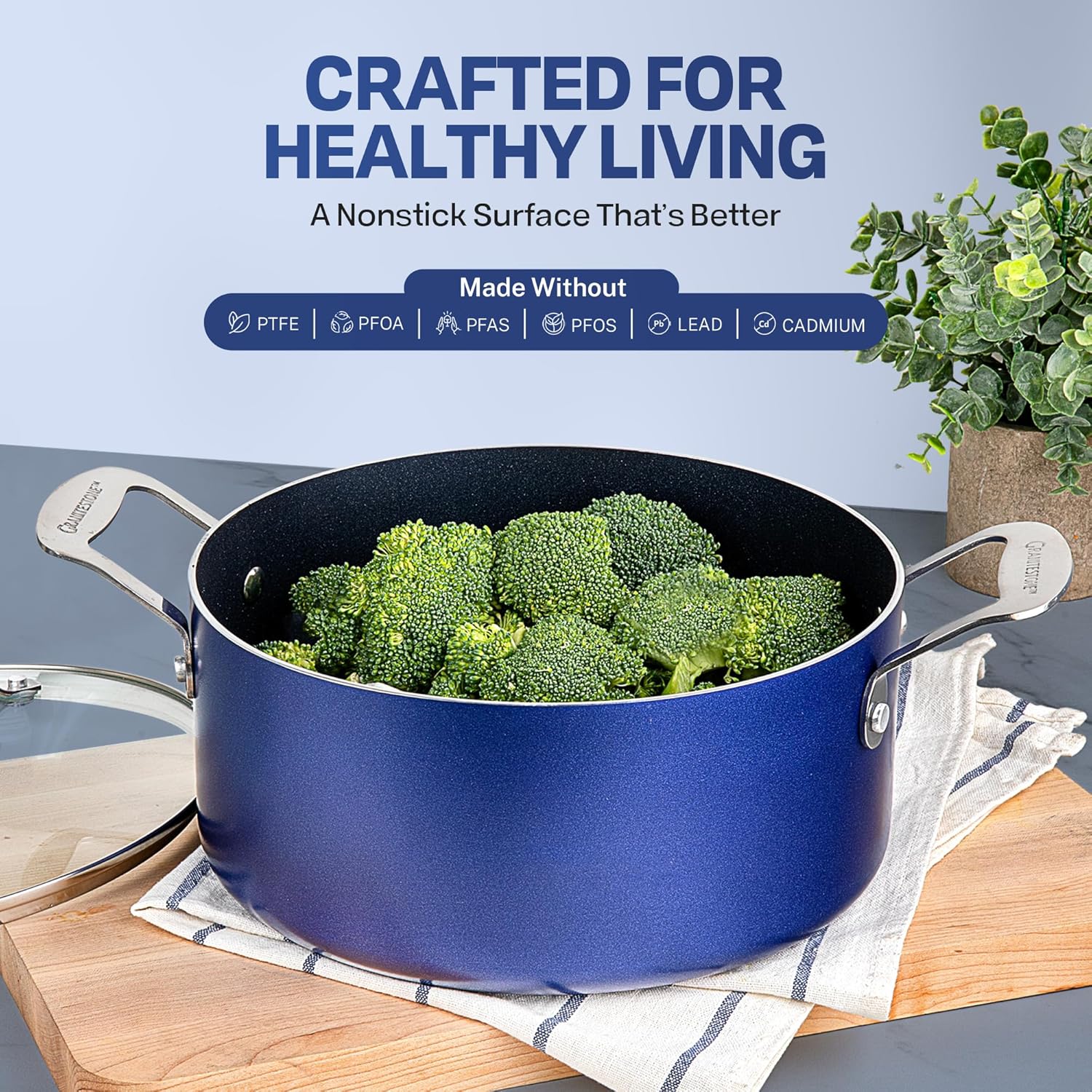 Granitestone True 20 Pc Pots and Pans Set Non Stick Cookware Set with Deep Square Pan and Bakeware Set, Blue Diamond