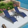 PURPLE LEAF Patio Chaise Lounge Set Outdoor Beach Pool Sunbathing Lawn Lounger Recliner, Navy Blue