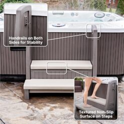 Step2 Hot Tub Storage Steps with Handrails, 2-Step Stool, Waterproof Stairs for Outdoor/Indoor Pool or Jacuzzi, Dark Cedar