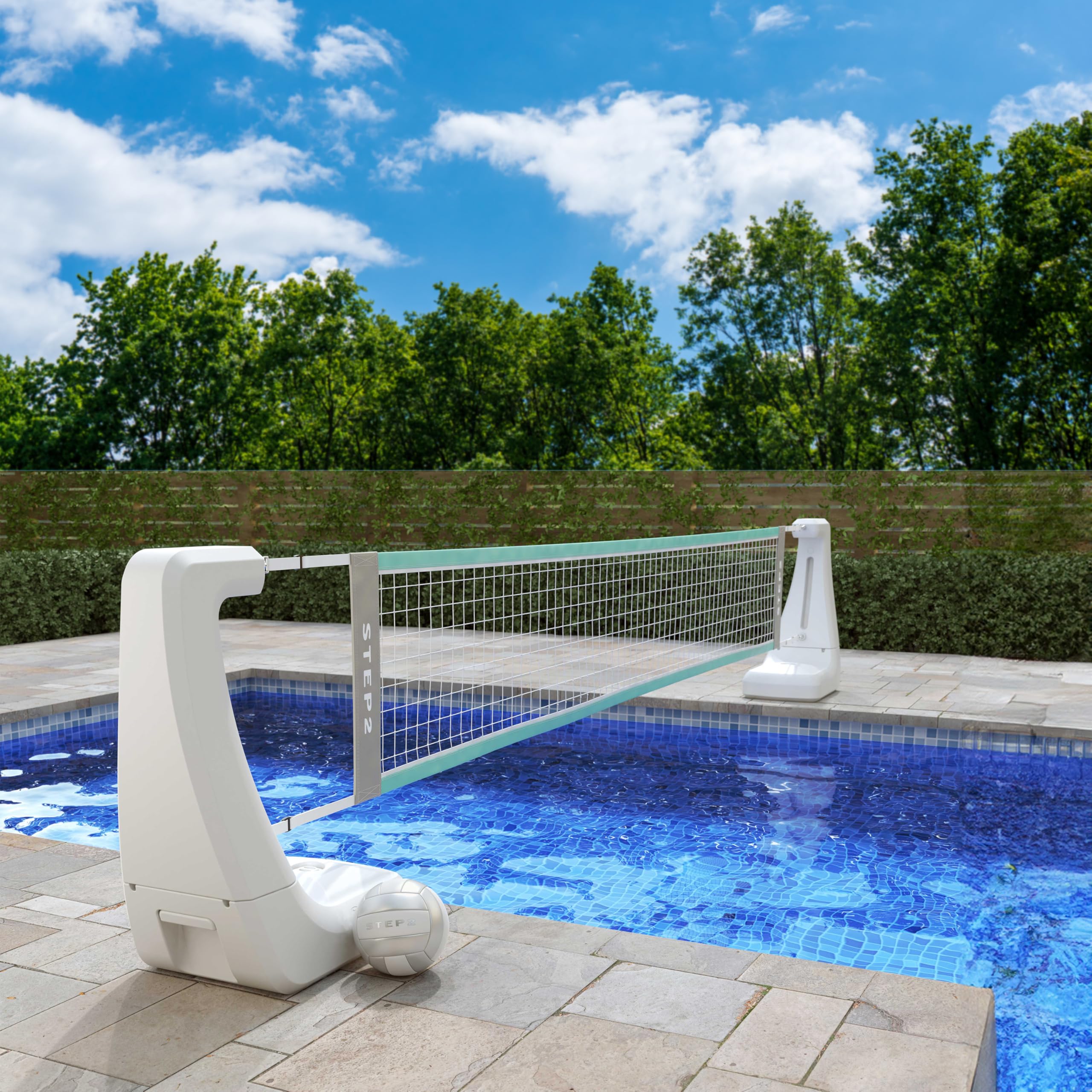 Step2 Vero Pool Volleyball Net, Outdoor/Indoor Waterproof Patio Furniture, Made of Durable Plastic, 15-25 Feet, White