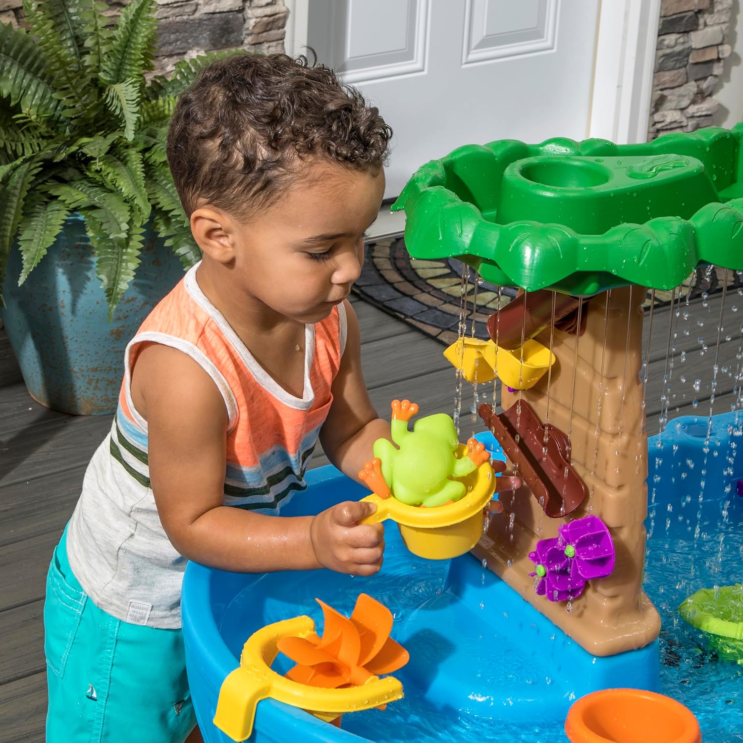 Step2 Tropical Rainforest Water Table, Kids Water and Sand Activity Sensory Playset, Summer Outdoor Toys, Blue & Brown