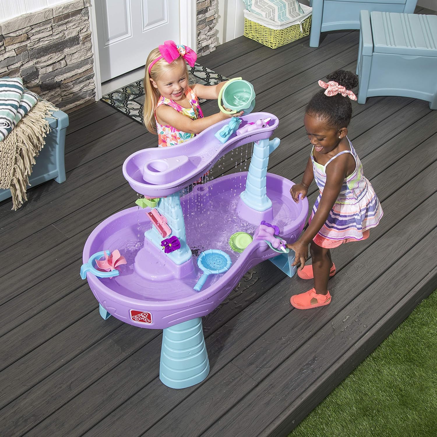 Step2 Rain Showers and Unicorns Water Table, Kids Water and Sand Activity Sensory Playset, Summer Outdoor Toys, Blue & Purple