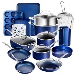 Granitestone Blue 20 Piece Aluminum Non Stick Cookware & Bakeware Set with Ultra Nonstick Surface, Oven & Dishwasher Safe