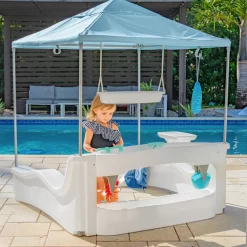 Step2 Vero Kid Cabana, Shaded Poolside Retreat with Water Play and Snack Station, Fade-Resistant, Waterproof, Easy Assembly, White