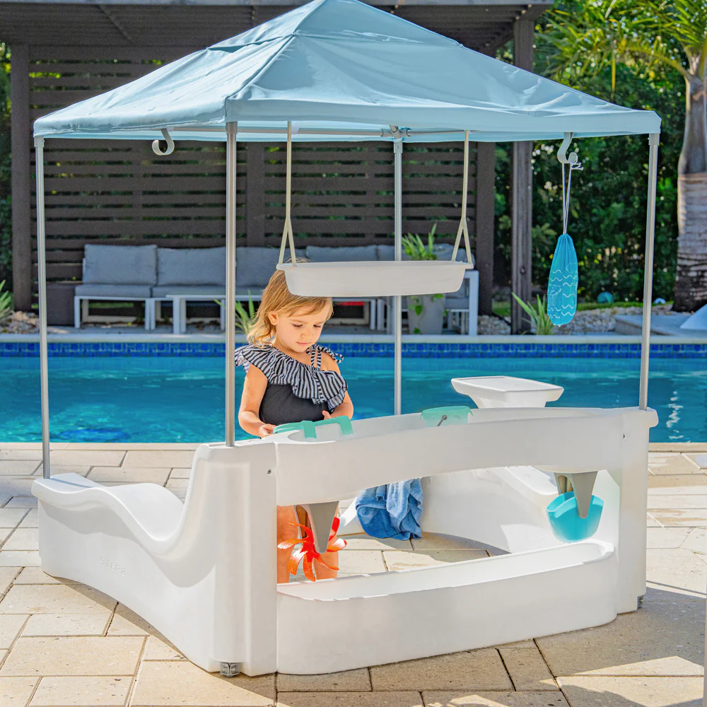 Step2 Vero Kid Cabana, Shaded Poolside Retreat with Water Play and Snack Station, Fade-Resistant, Waterproof, Easy Assembly, White