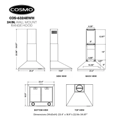 Cosmo 24 in. Nebula Collection Ducted Wall Mount Range Hood, Button Controls, LED Lights, Permanent Filters, Stainless Steel