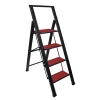 Sorfey Step Ladders 4 - Step Steel Lightweight Folding Step Ladder, Black/Red