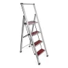 Sorfey Step Ladders 4 - Step Steel Lightweight Folding Step Ladder, Silver/Red