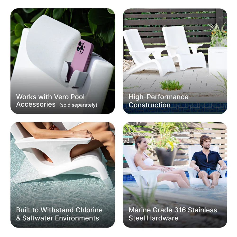 Step2 Vero Adirondack Chair, Stylish Poolside Lounger, Fade-Resistant, Waterproof Patio Furniture for Sun Shelf, White - Image 6