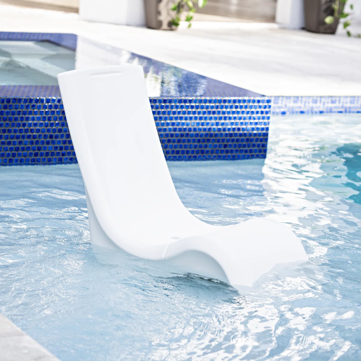 Step2 Vero Pool Chair, Fade-Resistant, Waterproof Patio Furniture for Sun Shelf, Use in Pools up to 15-Inches of Water, Resin, White - Image 2