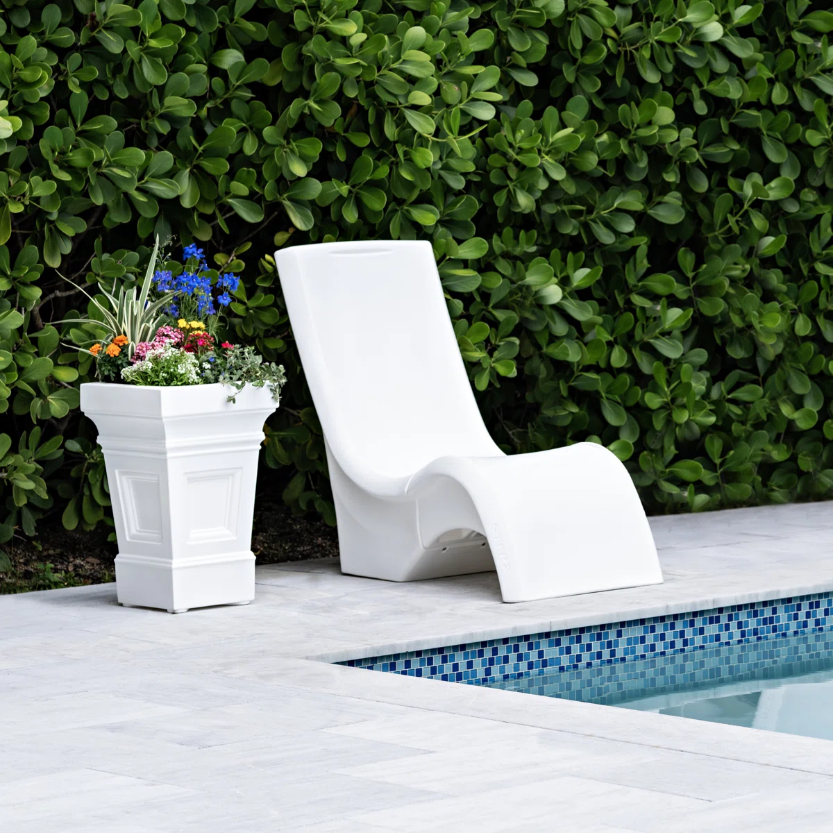 Step2 Vero Pool Chair, Fade-Resistant, Waterproof Patio Furniture for Sun Shelf, Use in Pools up to 15-Inches of Water, Resin, White - Image 14