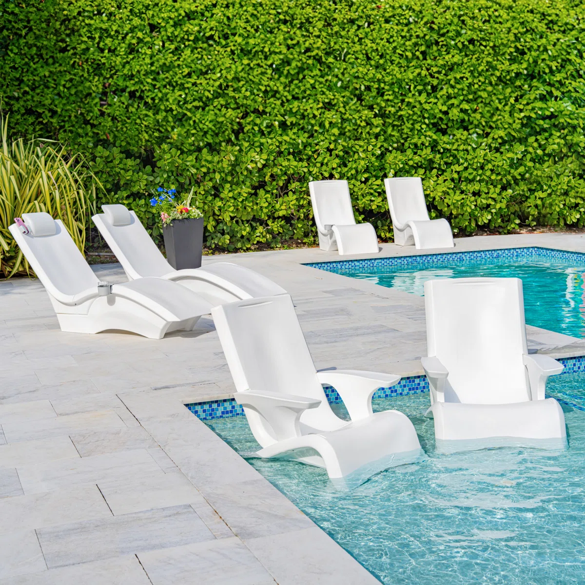 Step2 Vero Pool Chair, Fade-Resistant, Waterproof Patio Furniture for Sun Shelf, Use in Pools up to 15-Inches of Water, Resin, White - Image 13