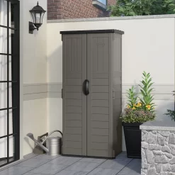 Suncast Outdoor 32.25 in. W x 24.75 in. D x 72 in. H Resin Vertical Tool Shed, Stoney