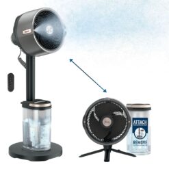 Shark FlexBreeze Pro Mist Fan — Indoor & Outdoor, Integrated Misting, Pedestal to Tabletop, Corded or Cordless, Up to 24-Hr Battery, Oscillating, Charcoal Grey, FA302