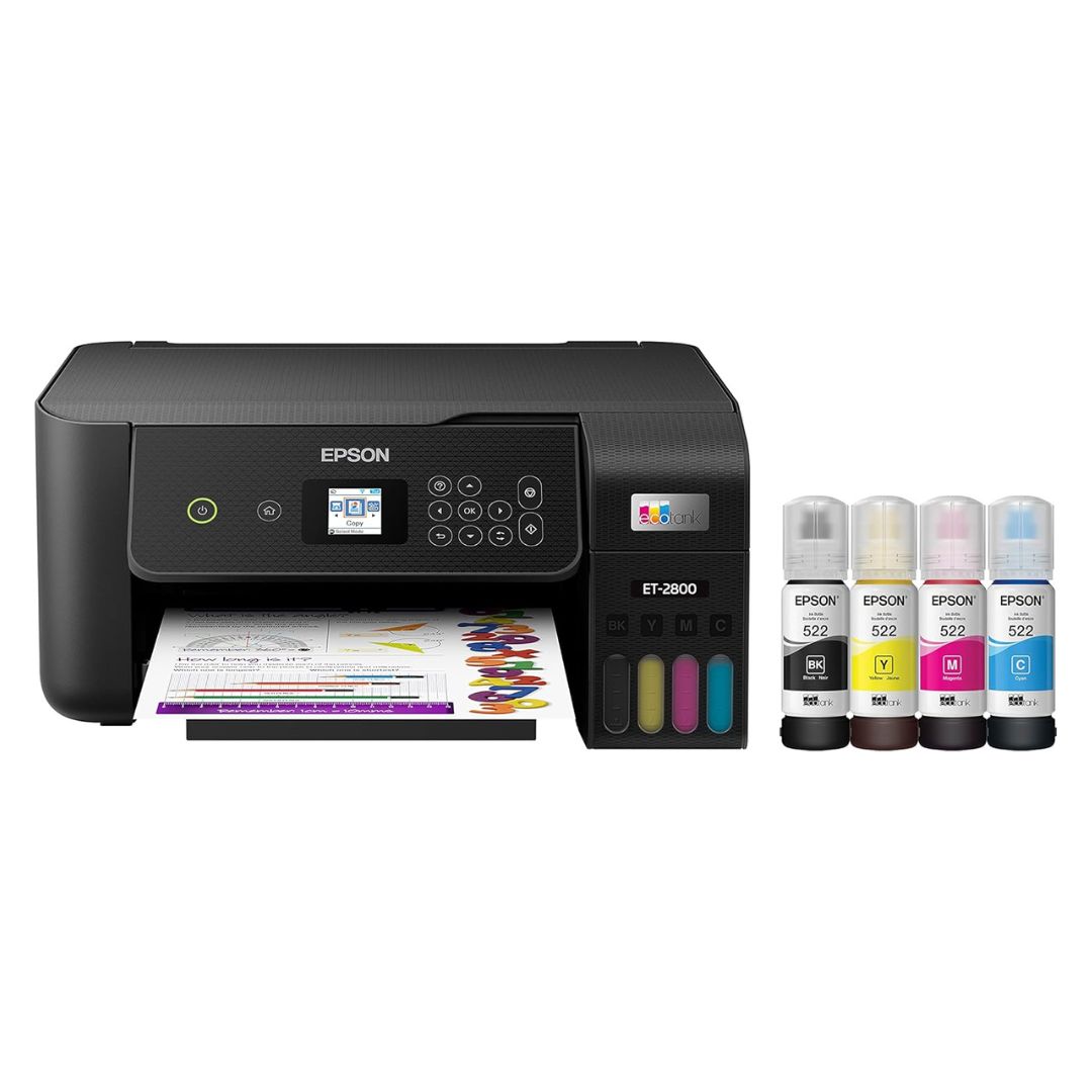 Epson EcoTank ET-2800 Wireless Color All-in-One Cartridge-Free Supertank Printer with Scan and Copy - Black, Medium