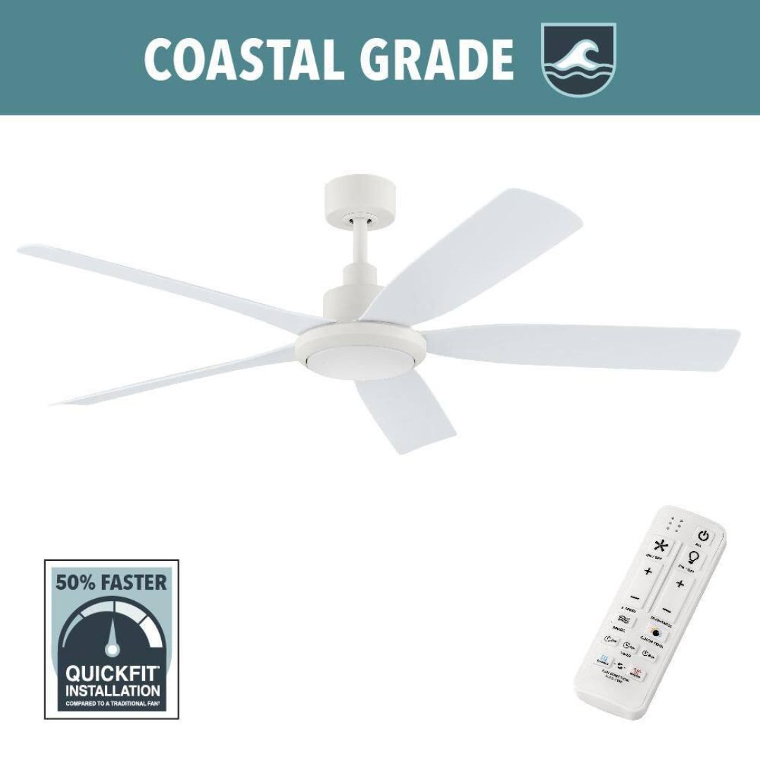 Hampton Bay Amaia 56 in. Indoor/Outdoor Coastal Grade DC Motor Matte White Ceiling Fan