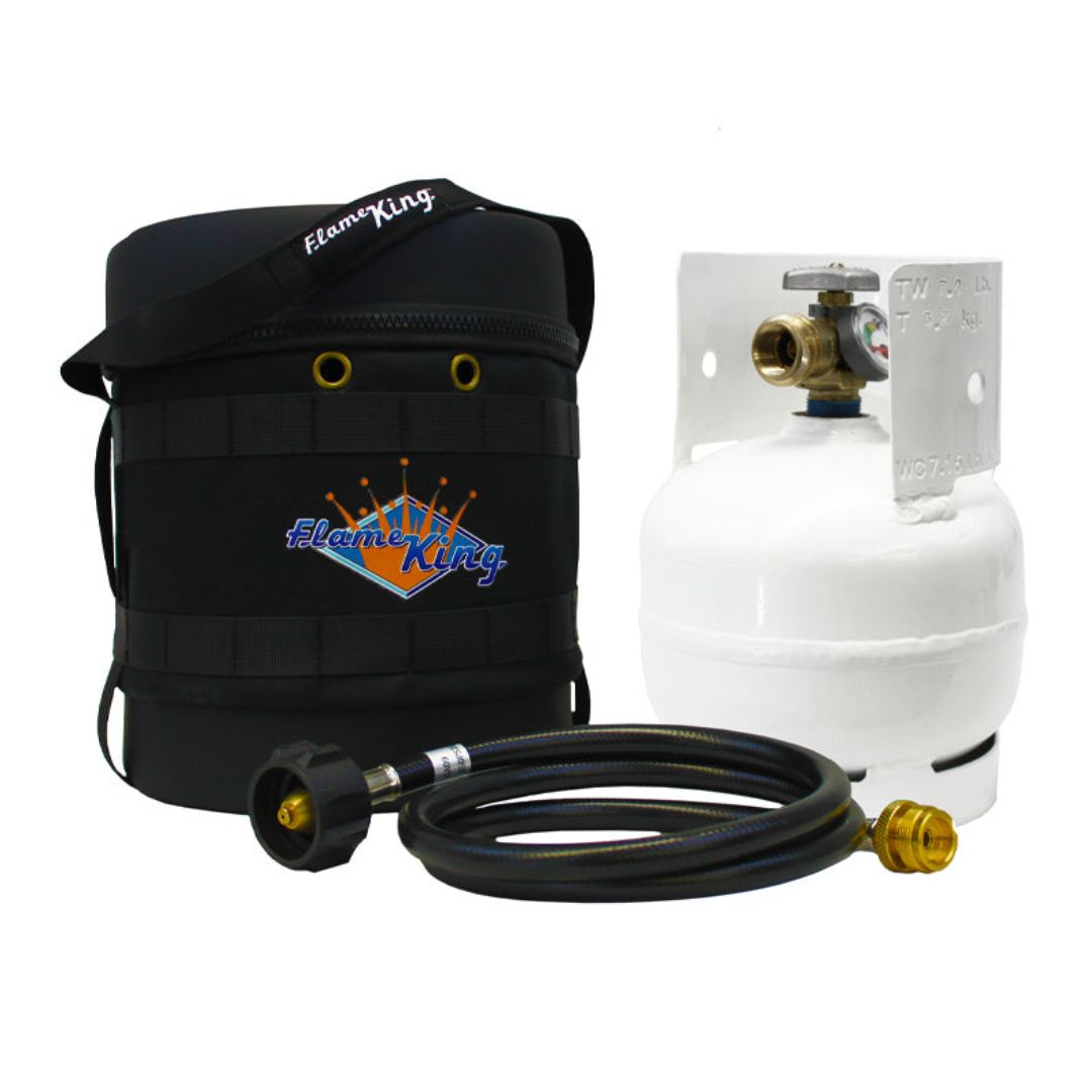 Flame King Propane Gas Hauler Kit 3lb Empty Propane Tank, Adapter Hose and Insulated Protective Carry Case
