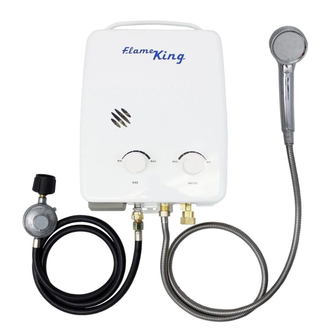 Flame King Tankless Outdoor Portable Camping Hot Shower Propane Gas 5L 1.32GPM Water Heater 34,000 BTU