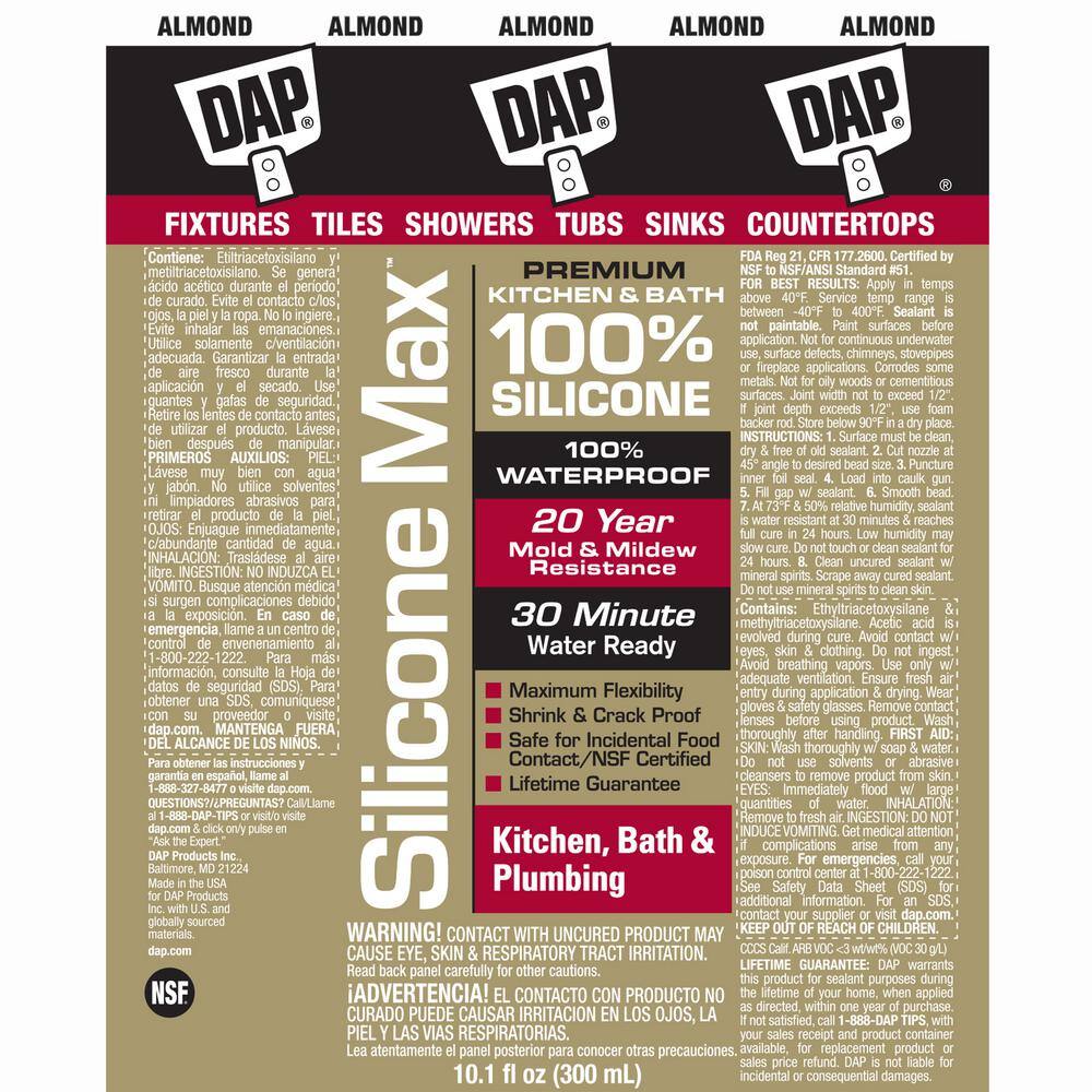 DAP Silicone Max 10.1 oz. Almond Premium Kitchen and Bath Silicone Sealant (12-Pack)