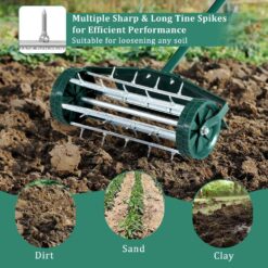 ANGELES HOME 18 in. Heavy Duty Rolling Spike Lawn Aerator with Splash-Proof Fender for Garden