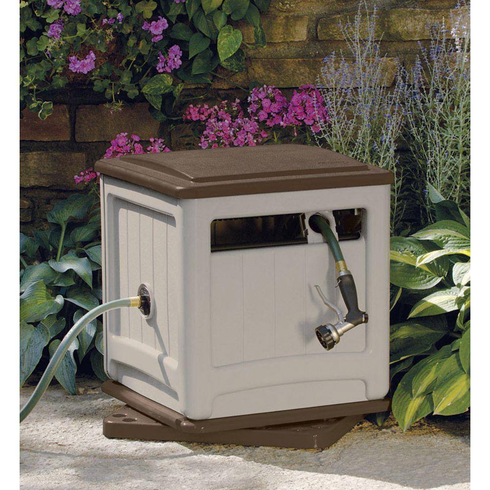 Suncast SSM200B Swivel Hose Reel Hideaway with Smart Trak Hose Guide and Bin in Taupe