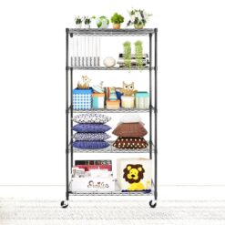 EFINE Black 5-Tier Rolling Carbon Steel Wire Garage Storage Shelving Unit with Casters (30 in. W x 63 in. H x 14 in. D)
