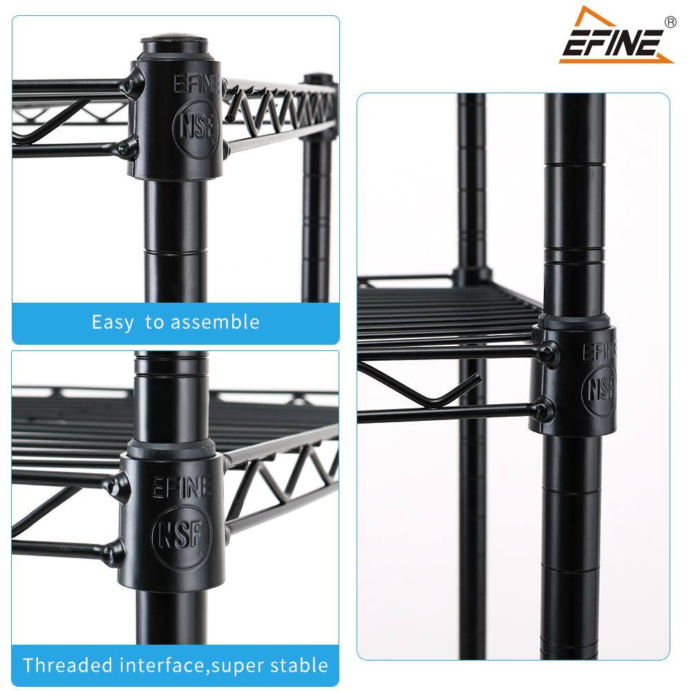 EFINE Black 5-Tier Rolling Carbon Steel Wire Garage Storage Shelving Unit with Casters (30 in. W x 63 in. H x 14 in. D)