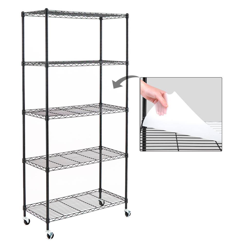 EFINE Black 5-Tier Rolling Carbon Steel Wire Garage Storage Shelving Unit with Casters (30 in. W x 63 in. H x 14 in. D)