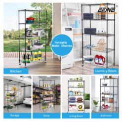 EFINE Black 5-Tier Rolling Carbon Steel Wire Garage Storage Shelving Unit with Casters (30 in. W x 63 in. H x 14 in. D)