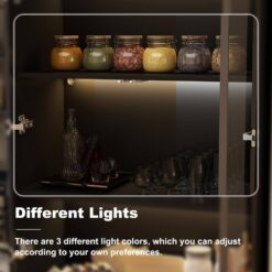 FUFU&GAGA Black Wood Display Cabinet With Tempered Glass Doors and 3-Color LED Lights