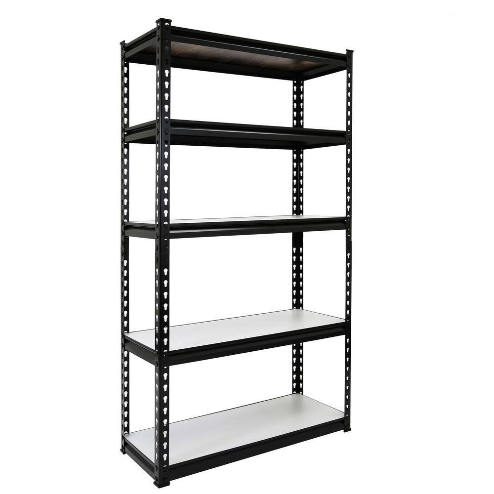 KING'S RACK Black 5-Tier Boltless Tier Height Adjustable Steel Garage Storage Rack Shelving Units (36" W x 18" D x 72" H)