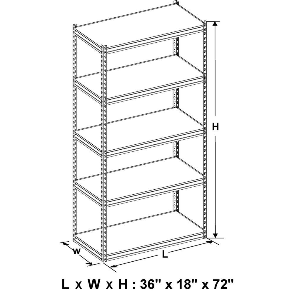 KING'S RACK Black 5-Tier Boltless Tier Height Adjustable Steel Garage Storage Rack Shelving Units (36" W x 18" D x 72" H)