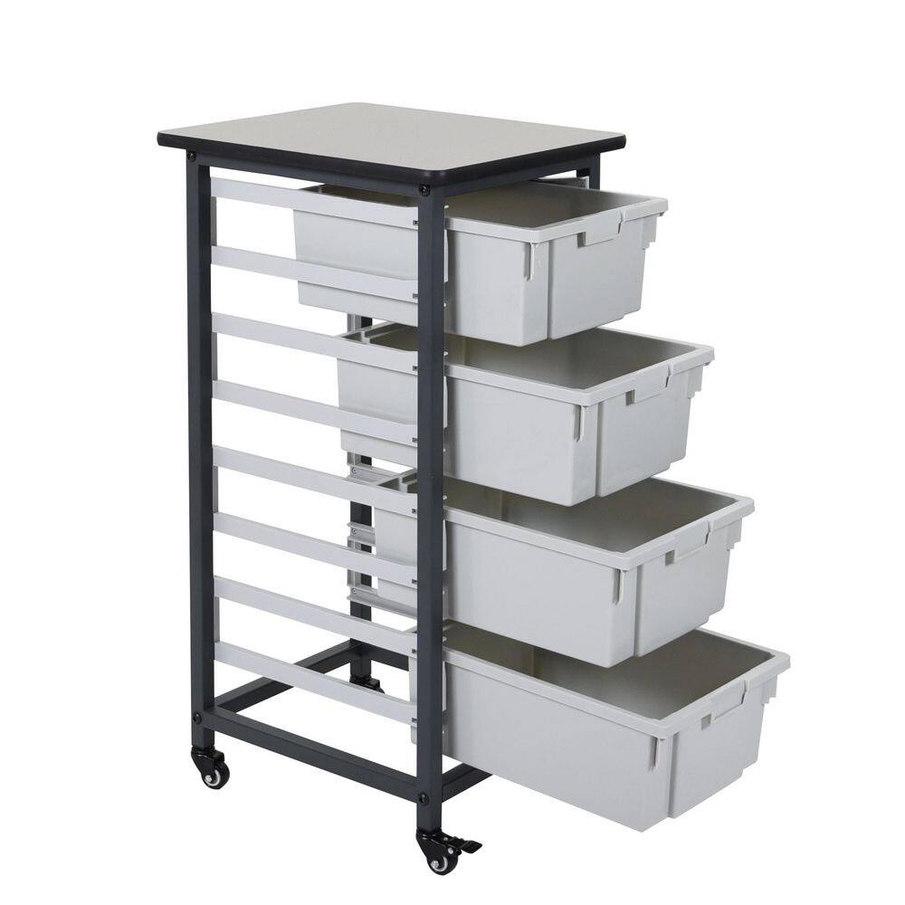Luxor 17 in. x 20 in. Mobile Bin Storage Cart Single Row and Double Bin in Black Frame