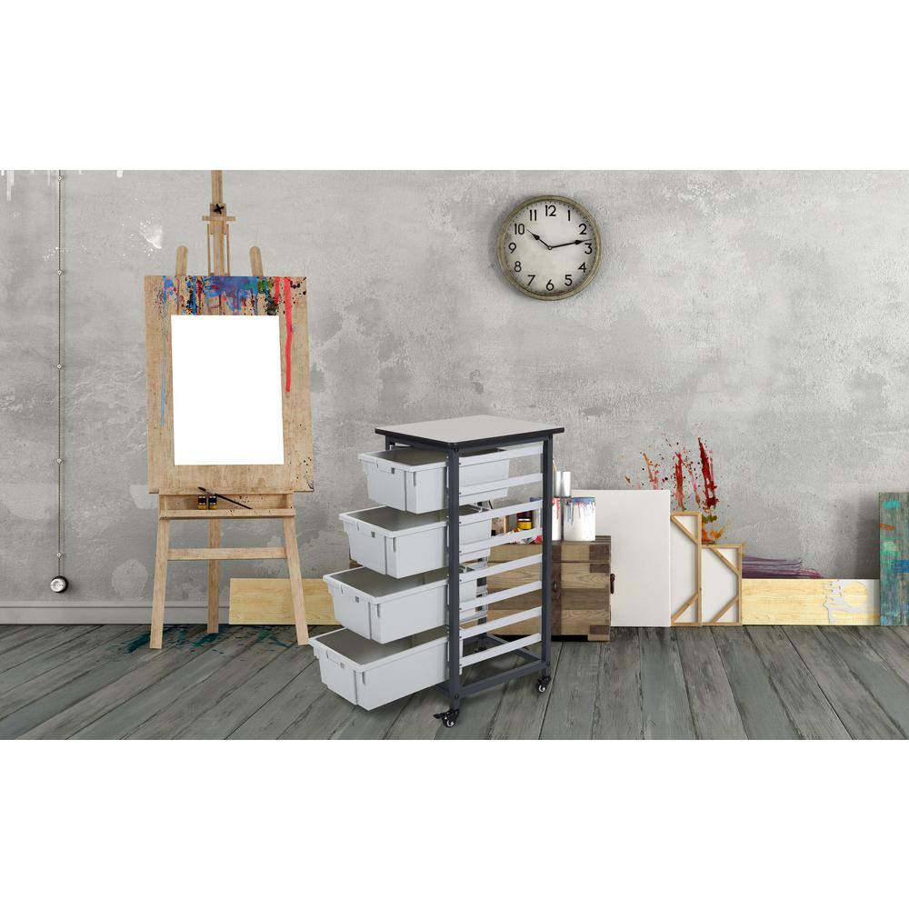 Luxor 17 in. x 20 in. Mobile Bin Storage Cart Single Row and Double Bin in Black Frame