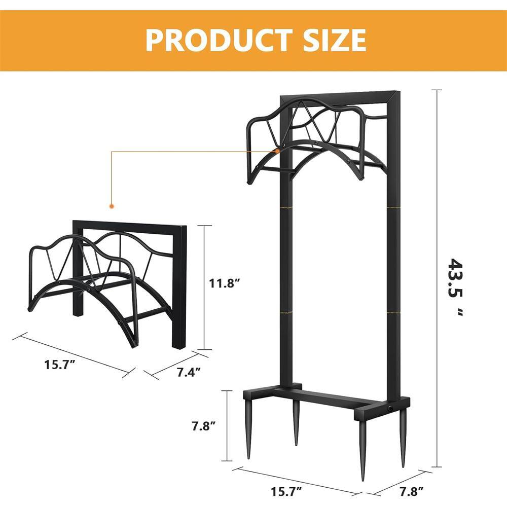 Misopily Freestanding Heavy-Duty Garden Hose Holder, Metal Hose Stand Hose Storge with 4 Spikers, Holds 150 ft. Hose, Black