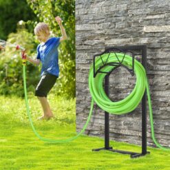 Misopily Freestanding Heavy-Duty Garden Hose Holder, Metal Hose Stand Hose Storge with 4 Spikers, Holds 150 ft. Hose, Black