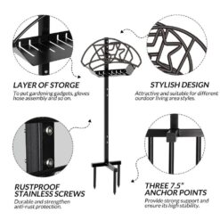 WaLensee Garden Hose Stand Steel Hose Storage Freestanding Garden Hose Holder with Layer of Storage