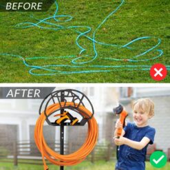 WaLensee Garden Hose Stand Steel Hose Storage Freestanding Garden Hose Holder with Layer of Storage