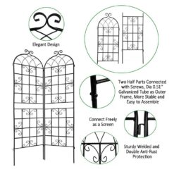 Tunearary 7.2 ft. Black Outdoor Metal Rustproof Garden Trellis, (2-Pack)