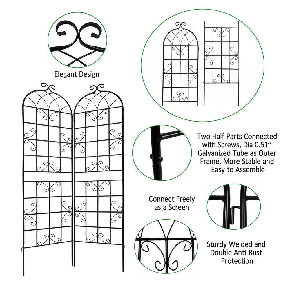 Tunearary 7.2 ft. Black Outdoor Metal Rustproof Garden Trellis, (2-Pack)