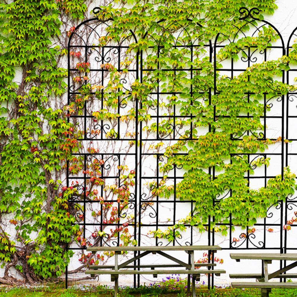 Tunearary 7.2 ft. Black Outdoor Metal Rustproof Garden Trellis, (2-Pack)