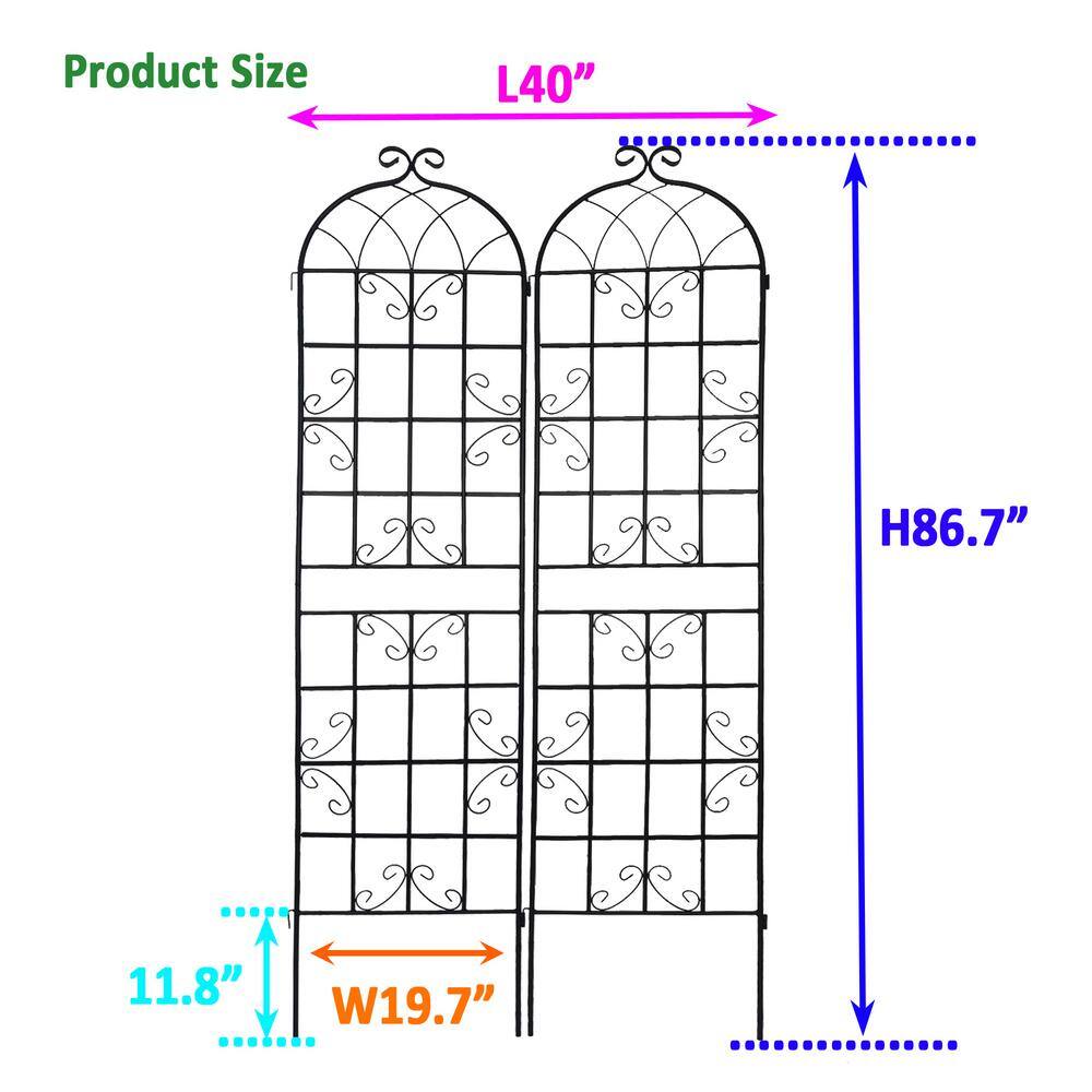 Tunearary 7.2 ft. Black Outdoor Metal Rustproof Garden Trellis, (2-Pack)
