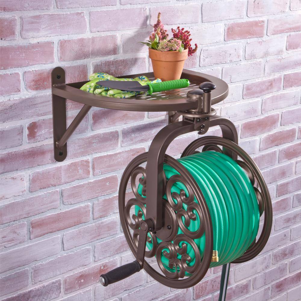 LIBERTY GARDEN 125 ft. Bronze Steel Rotating Wall Mounted Garden Hose Reel