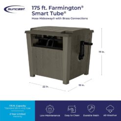 Suncast 150 ft. Farmington Smart Tube Hose Hideaway with Brass Connections, Stoney